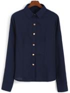 Shein Blue Lapel Zipper Long Sleeve Buttons Blouse