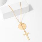 Shein Cross & Round Pendant Necklace
