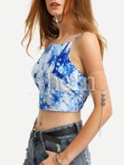 Shein Multicolor Ikat Print Lace Up Back Crop Top