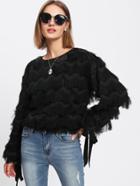 Shein Tie Cuff Layered Fringe Top