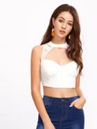 Shein Lace Panel Keyhole Front Open Back Crop Top
