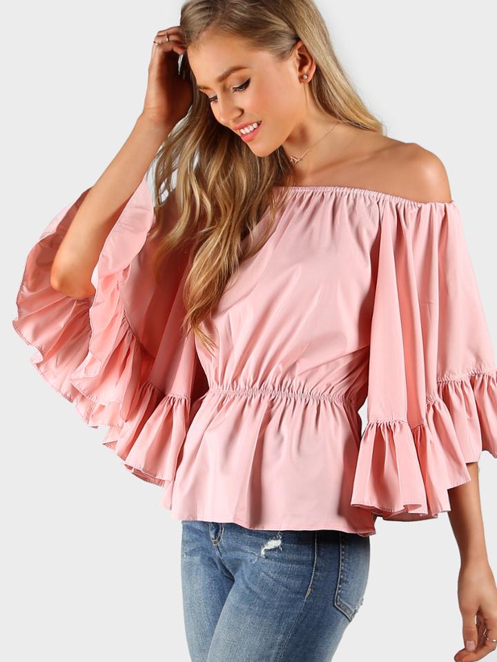 Shein Exaggerated Trumpet Sleeve Peplum Bardot Top