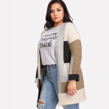 Shein Plus Color Block Open Front Cardigan
