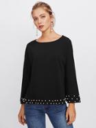 Shein Pearl Embellished Trim Solid Top