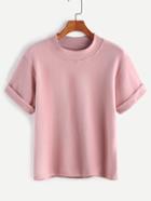 Shein Pink Rolled Sleeve Casual T-shirt