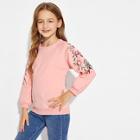 Shein Toddler Girls Raglan Sleeve Floral Embroidery Sweatshirt