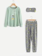 Shein Cow Print Pullover Long Pajama Set With Eyeshade
