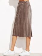 Shein Khaki Slit Side Pleated Velvet Skirt