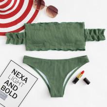 Shein Plus Rib Knit Off Shoulder Bikini Set