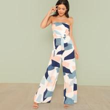 Shein Geo Print Knot Bandeau Jumpsuit