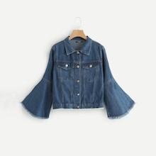 Shein Trumpet Sleeve Frayed Trim Jacket