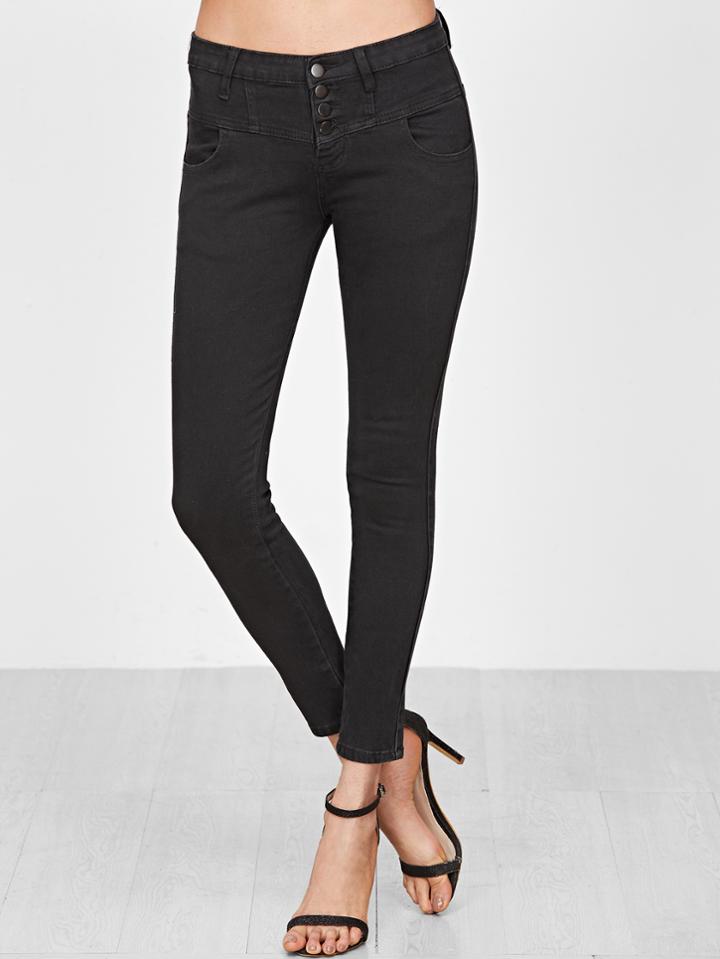 Shein Black Single Breasted Skinny Jeans