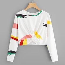 Shein Twist Front Printed Crop Tee