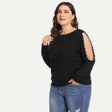 Shein Plus Pearl Beaded Cold Shoulder Sweatshirt
