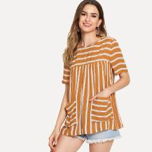 Shein Dual Pocket Front Striped Tunic Top