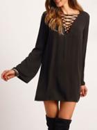 Shein Black Lace Up Loosestraight Dress