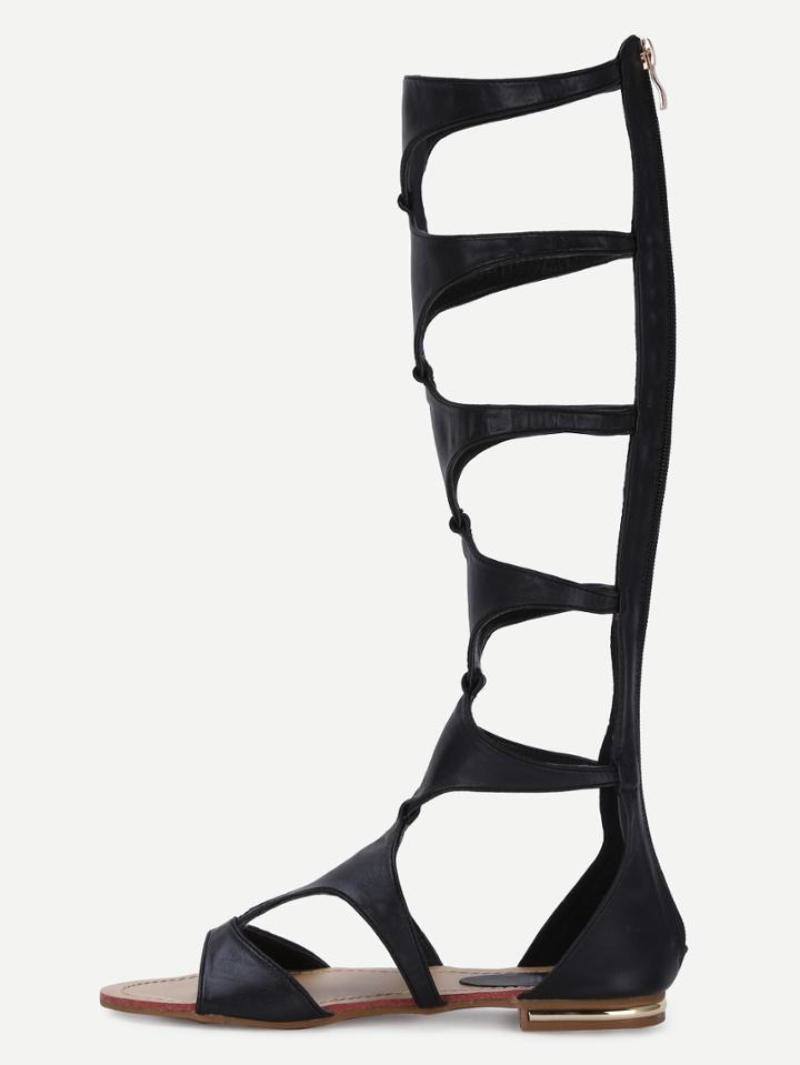 Shein Black Knee-high Cut Out Sandals