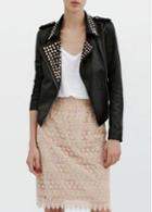 Rosewe Handsome Studded Turndown Collar Black Faux Leather Jackets
