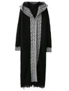 Shein Black Tribal Pattern Fringe Hem Hooded Long Cardigan