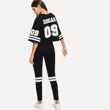Shein Mixed Print Crop Top & Striped Pants Set