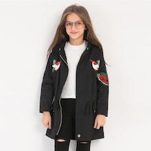 Shein Girls Drawstring Waist Embroidered Coat