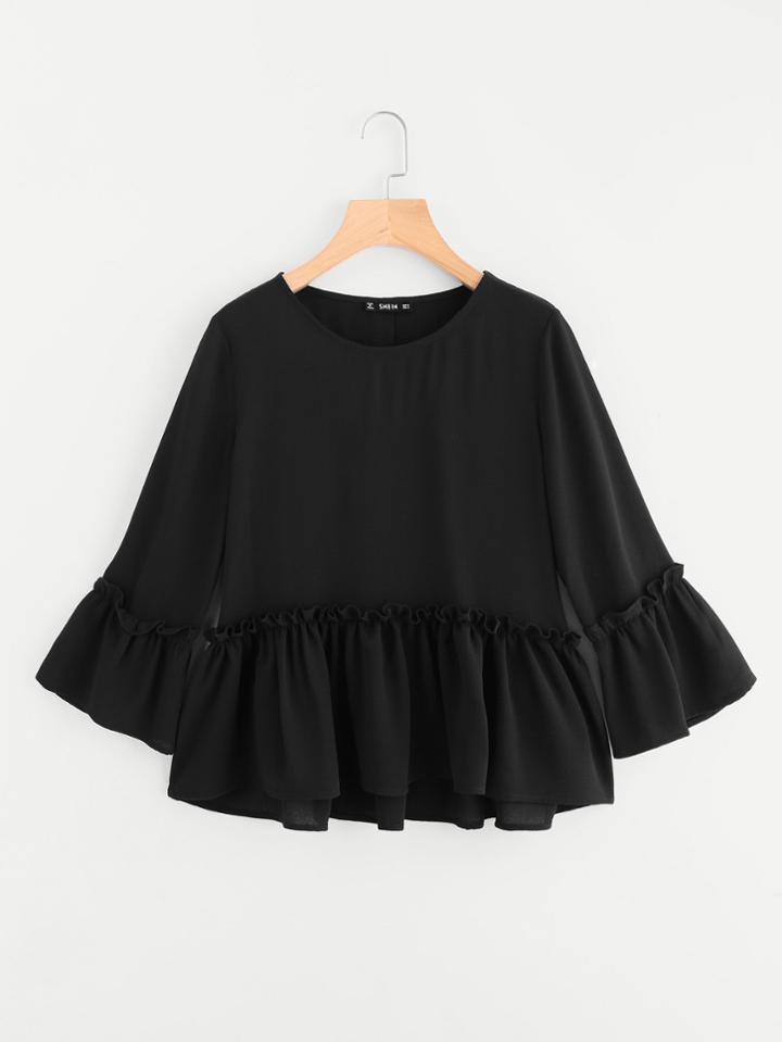 Shein Ruffle Cuff And Hem Textured Blouse