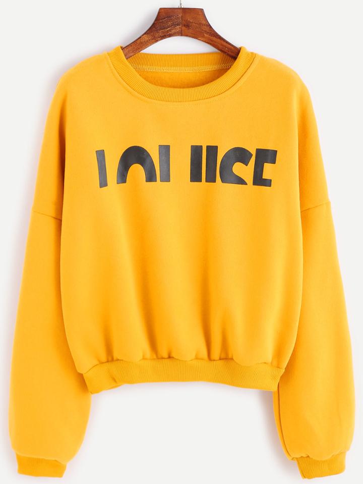 Shein Yellow Letter Print Drop Shoulder Seam Sweatshirt