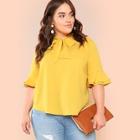 Shein Plus Tie Neck Layered Bell Sleeve Top