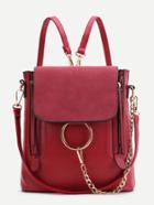 Shein Red Ring Design Pu Backpack With Convertible Strap