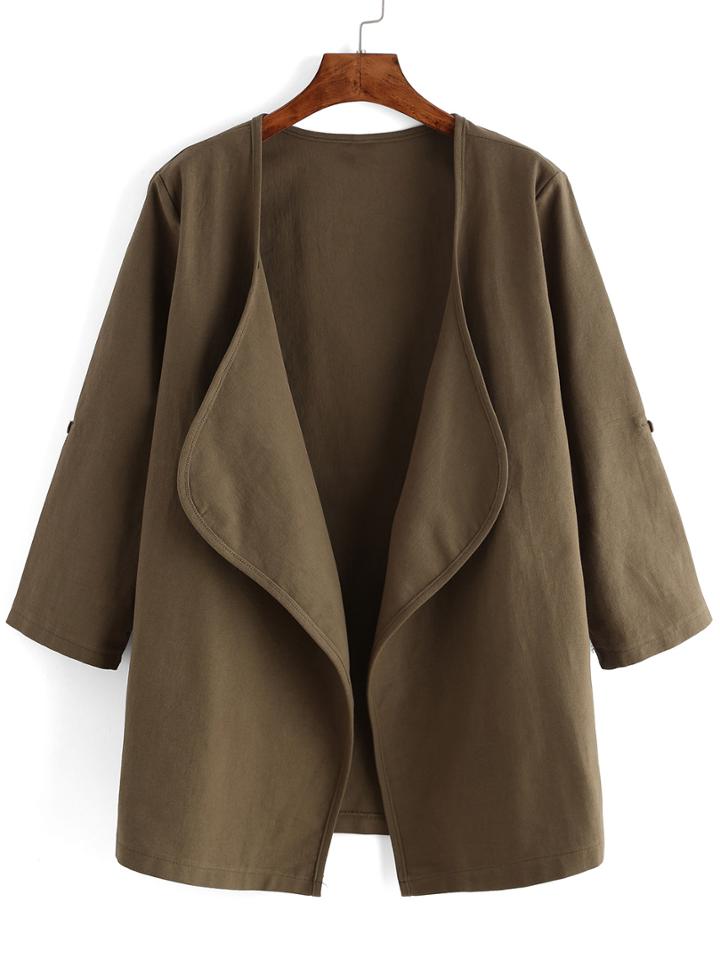 Shein Army Green Lapel Long Sleeve Loose Coat