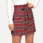 Shein Button Up Belted Plaid Skirt