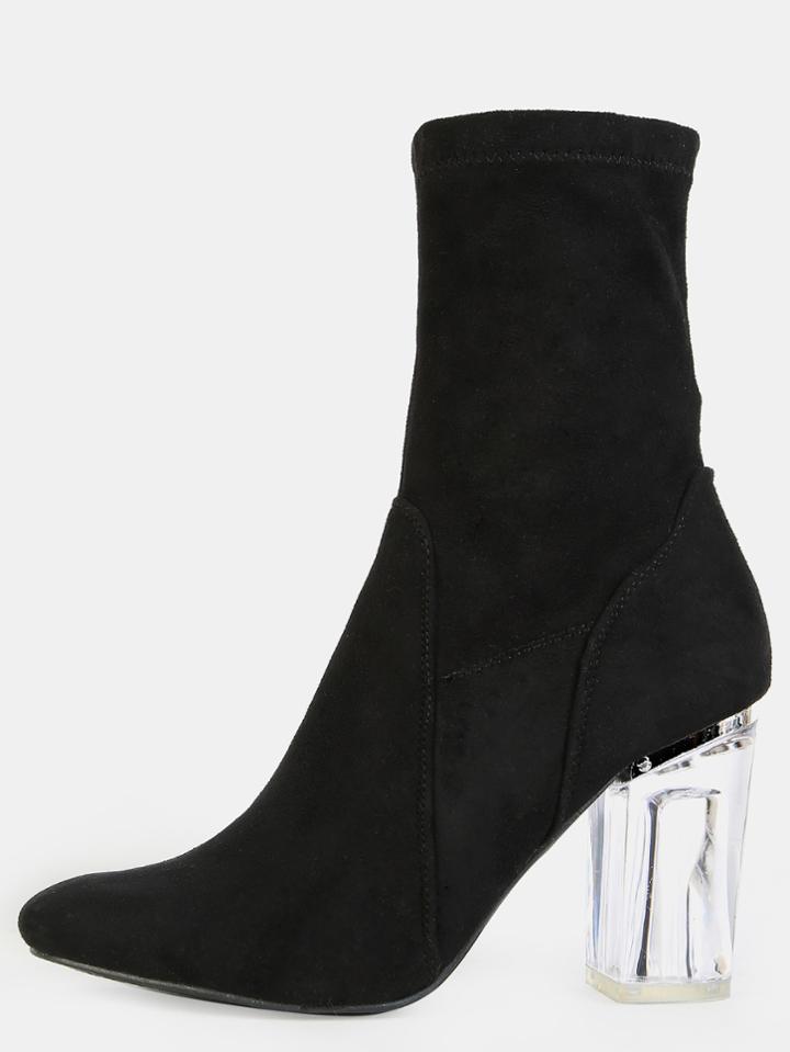 Shein High Shaft Clear Heel Booties Black