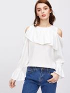 Shein Cold Shoulder Bell Cuff Frill Top