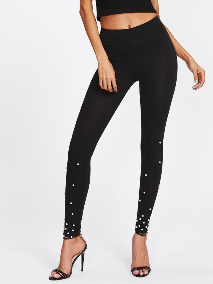 Shein Pearl Beaded Skinny Leggings