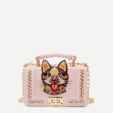 Shein Embroidery Detail Studded Chain Bag