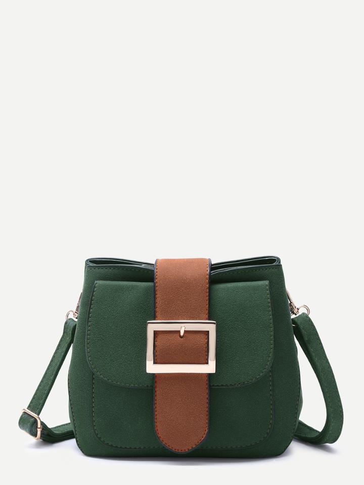 Shein Dark Green Buckled Strap Pocket Front Shoulder Bag