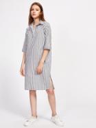 Shein Vertical Striped Slit Side Shirt Dress