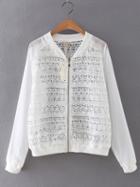 Shein White Long Sleeve Rib-knit Cuff Crochet Coat