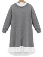 Shein Grey Frill Neck Loose Sweatshirt Dress