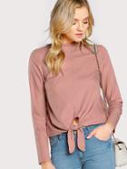 Shein Knot Front Button Keyhole Back Blouse