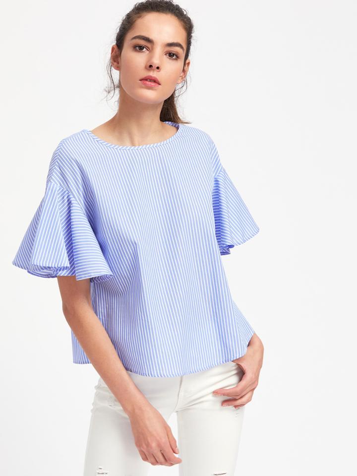 Shein Drop Shoulder Flutter Sleeve Striped Top