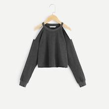 Shein Girls Cold Shoulder Solid Pullover