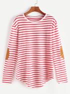 Shein Red Striped Elbow Patch T-shirt