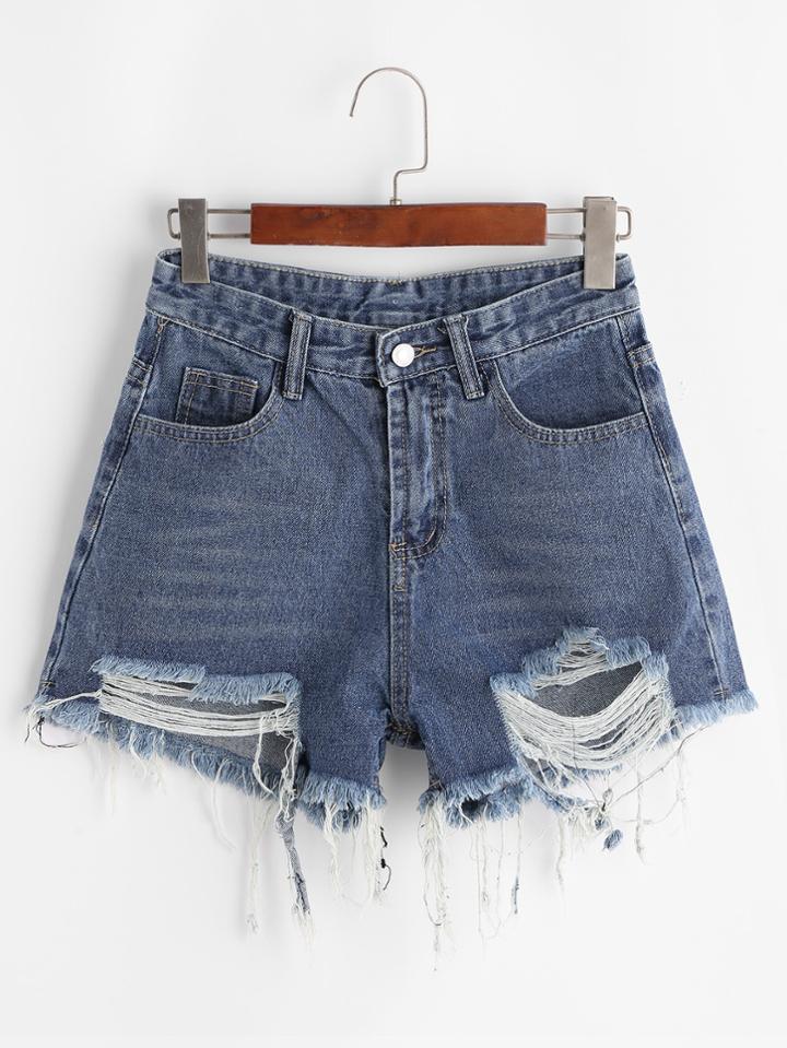 Shein Frayed Raw Hem Denim Shorts