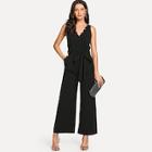 Shein Scallop Edge Open Back Belted Palazzo Jumpsuit