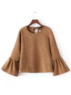 Shein Camel Bell Sleeve Crop Corduroy Blouse