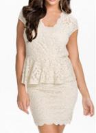 Rosewe Laconic V Neck Cutout Pattern Apricot Bodycon Dress