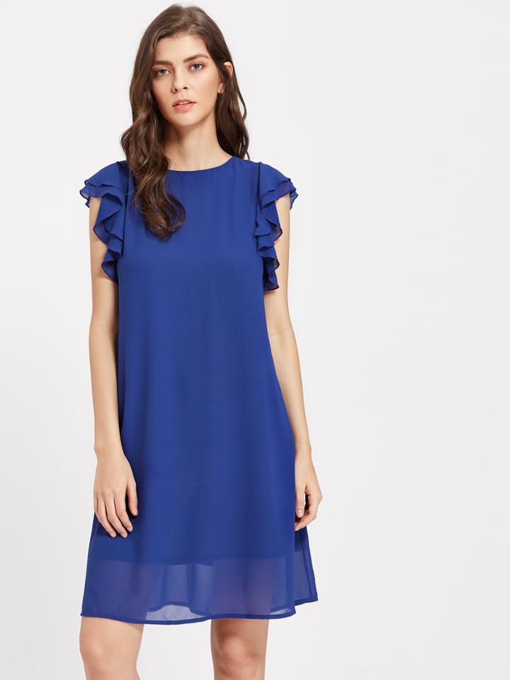 Shein Layered Flutter Sleeve Tied V Back Dress