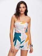 Shein Random Print Shirring Bandeau Playsuit