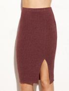 Shein Burgundy Split Front Ribbed Pencil Skirt